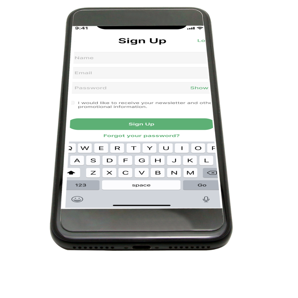 mobile phone showing a sign up page