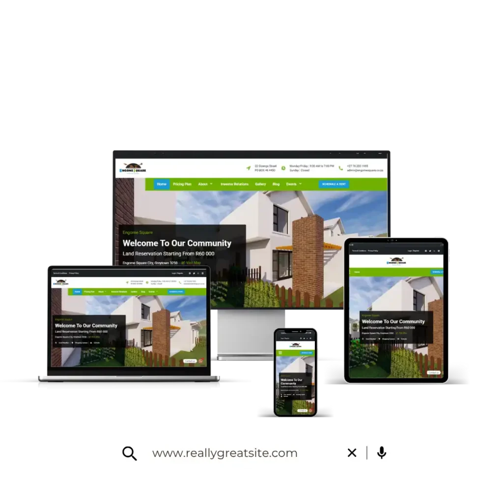 All device mockups of a Engome Estate website