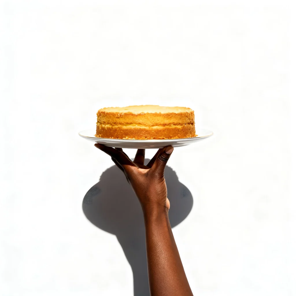 Lady holding a cake white background
